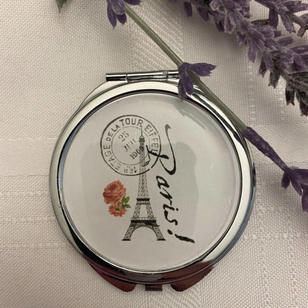 Compact Mirror Paris Eiffel Tower w/ Postmark